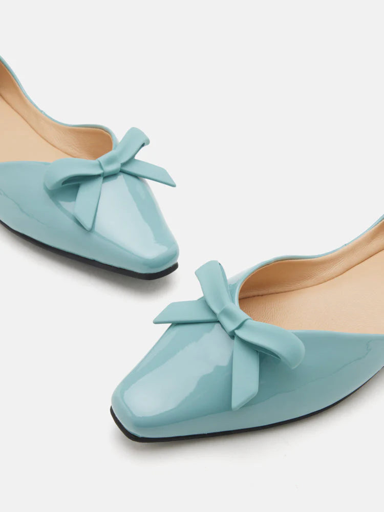 PAZZION, Rosalind Bow-Detailed Patent Leather Flats, Blue