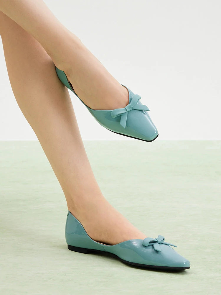 PAZZION, Rosalind Bow-Detailed Patent Leather Flats, Blue