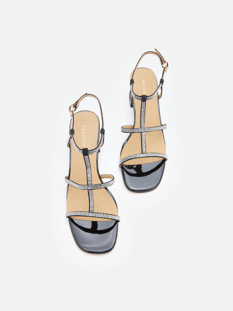PAZZION, Rumi Crystal Embellished Strappy Sandal Heels, Black