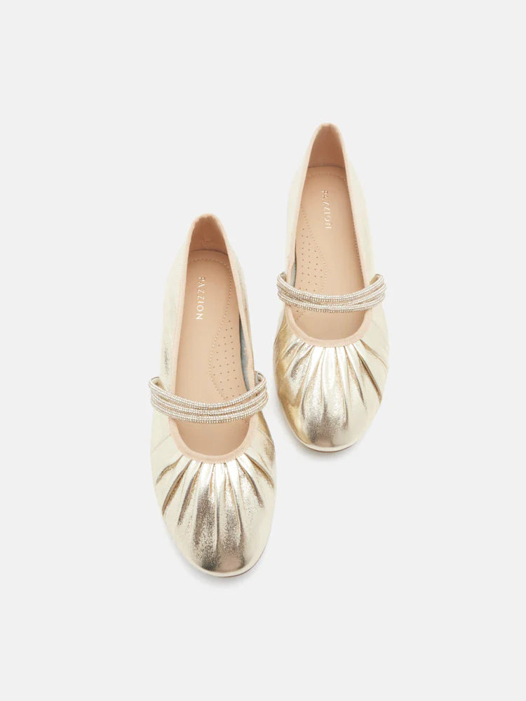 PAZZION, Sarto Crystal Embellished Strapped Mary Janes, Gold