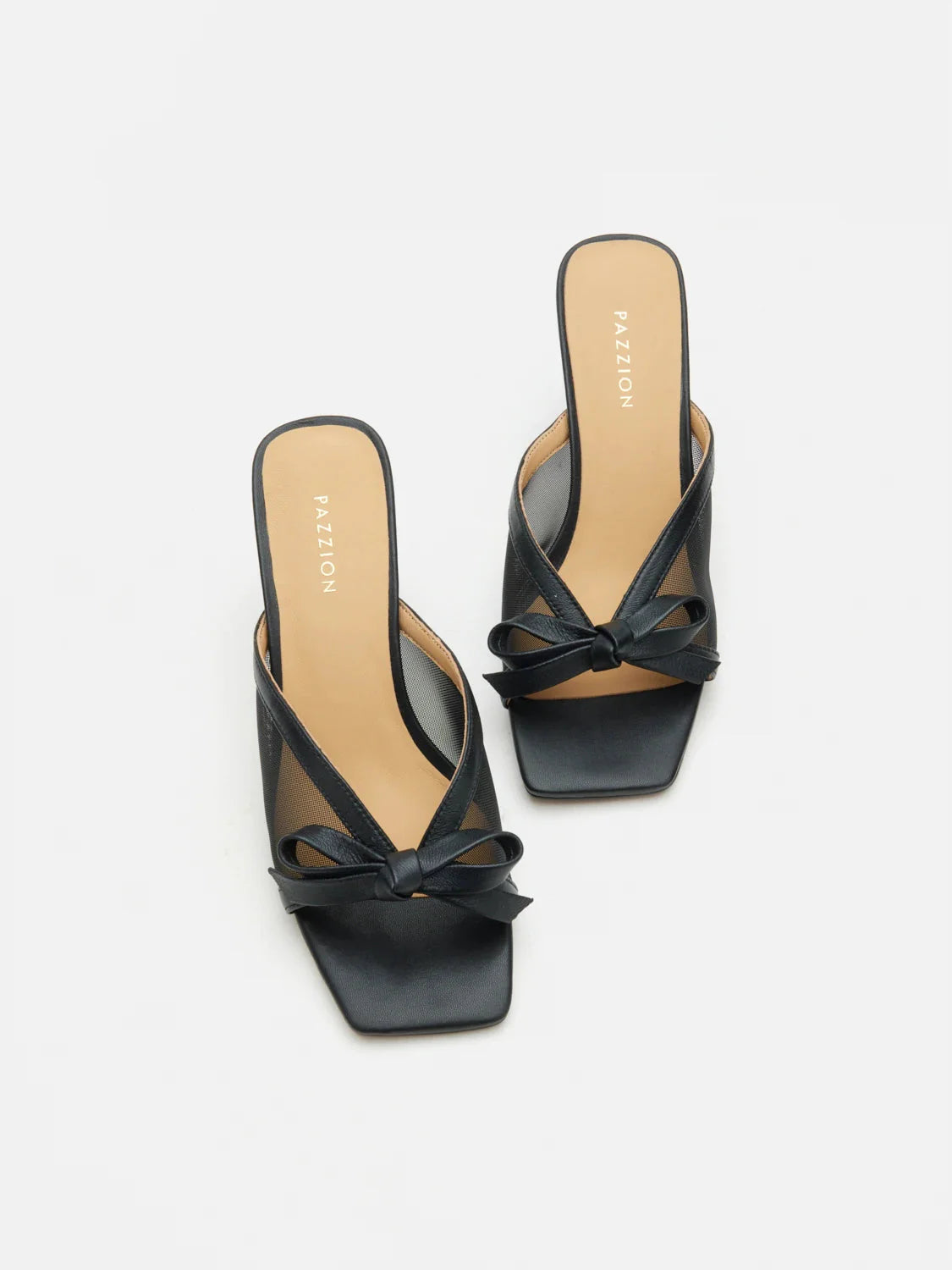 PAZZION, Uira Mesh Bow Mule Heels, Black