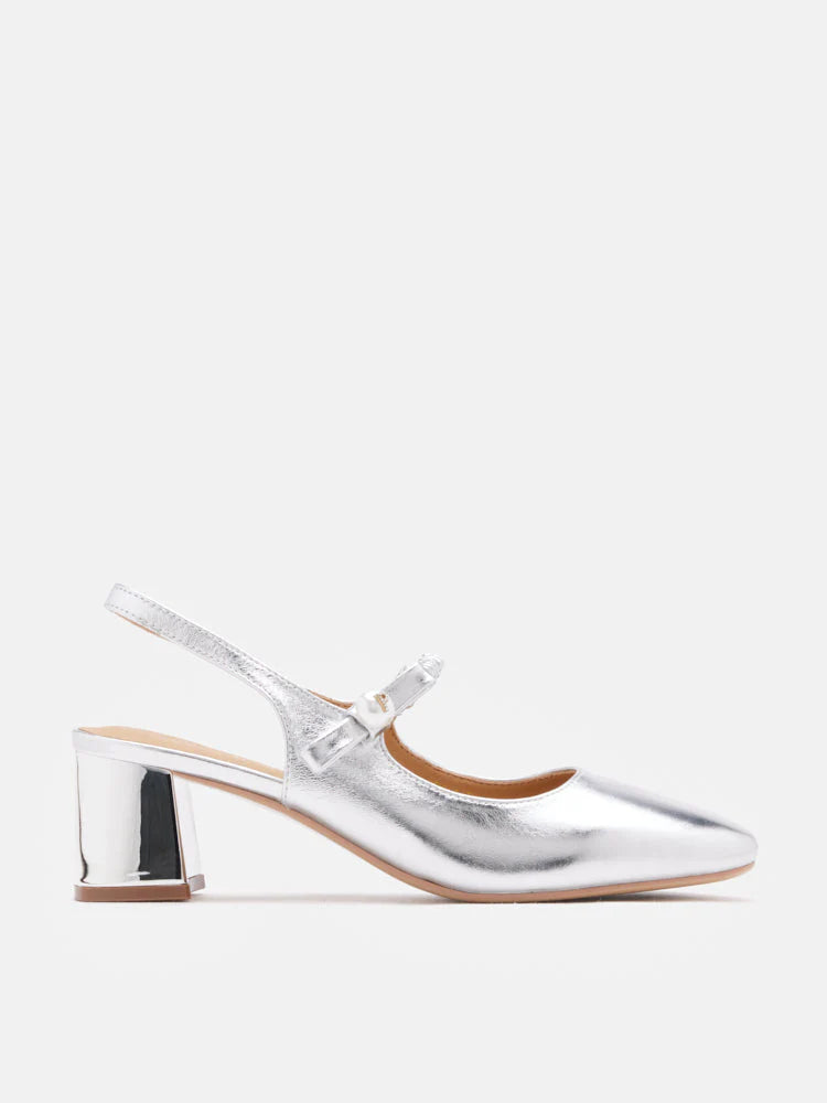 PAZZION, Vika Pearl Mary Jane Pumps, Silver
