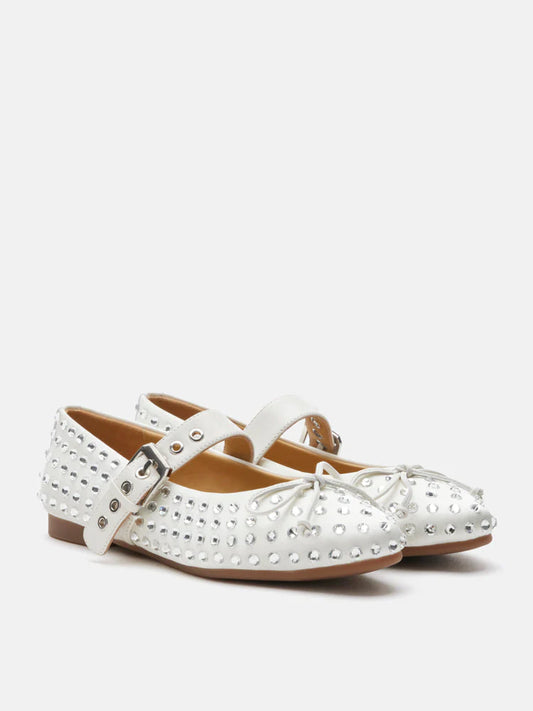 PAZZION, Wisteria Studded Buckled Mary Janes, Beige