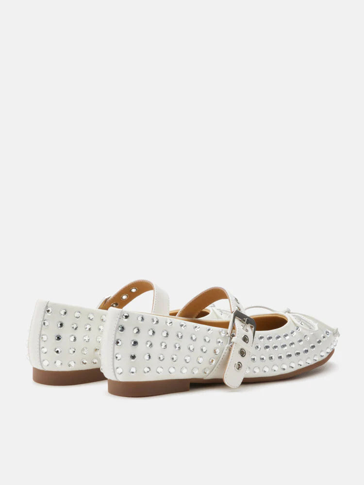 PAZZION, Wisteria Studded Buckled Mary Janes, Beige