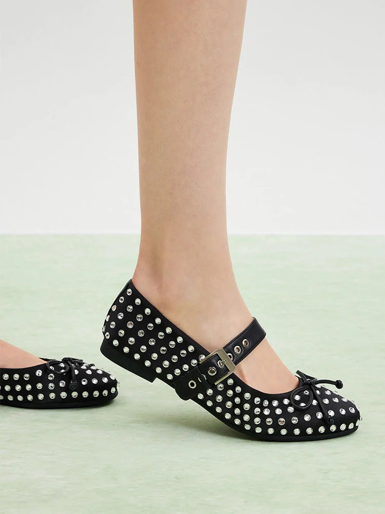 PAZZION, Wisteria Studded Buckled Mary Janes, Black