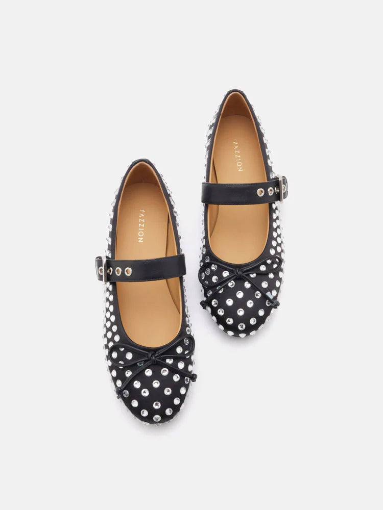PAZZION, Wisteria Studded Buckled Mary Janes, Black