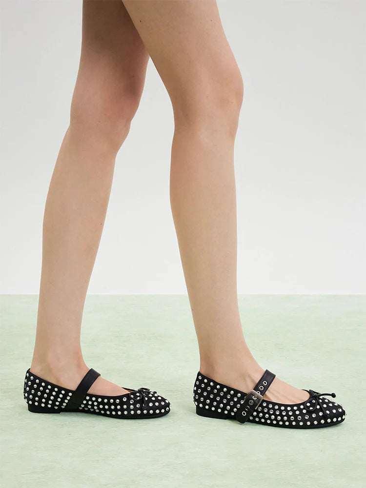 PAZZION, Wisteria Studded Buckled Mary Janes, Black