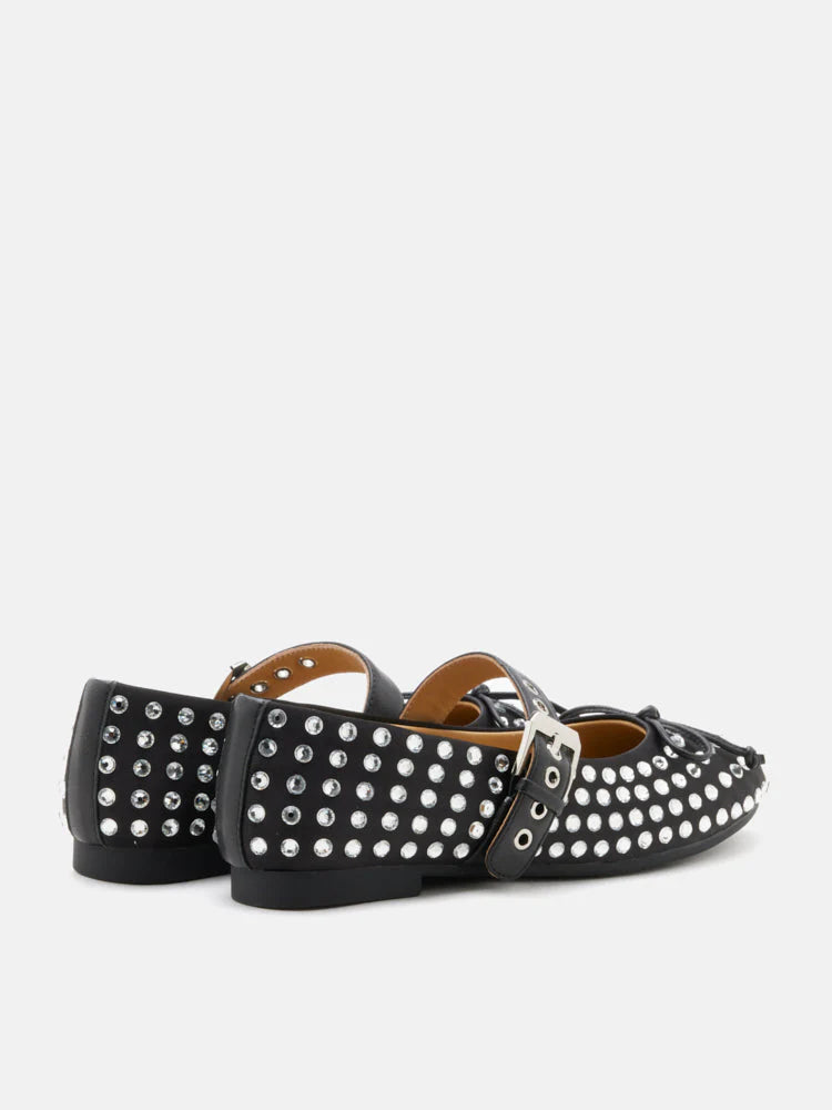 PAZZION, Wisteria Studded Buckled Mary Janes, Black