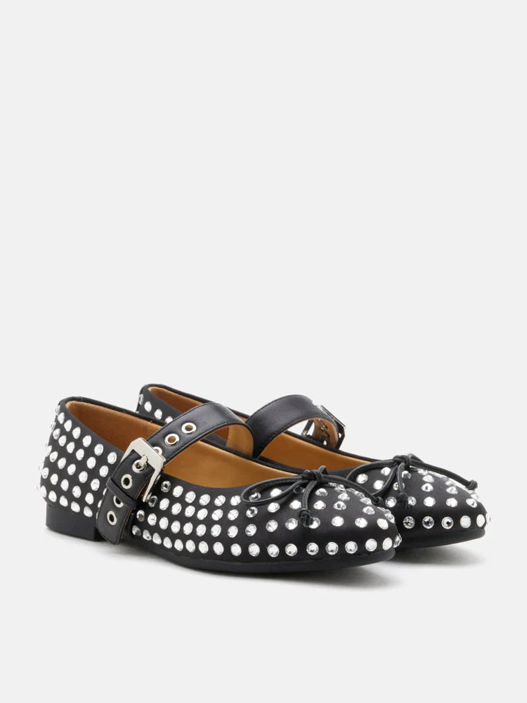PAZZION, Wisteria Studded Buckled Mary Janes, Black
