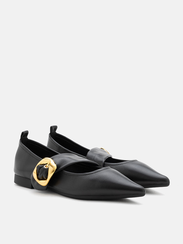 BlackPAZZION, Zinnia Pointed Toe Flats, Black