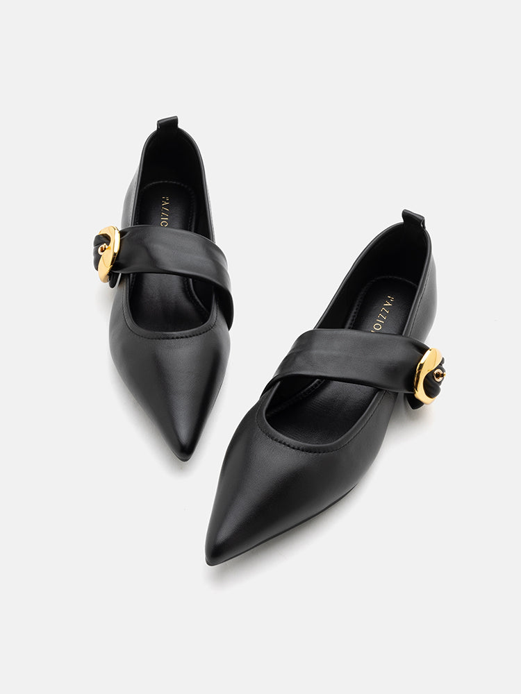 BlackPAZZION, Zinnia Pointed Toe Flats, Black