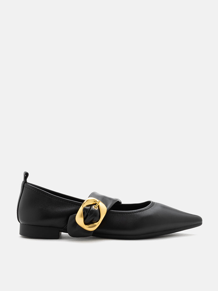 BlackPAZZION, Zinnia Pointed Toe Flats, Black