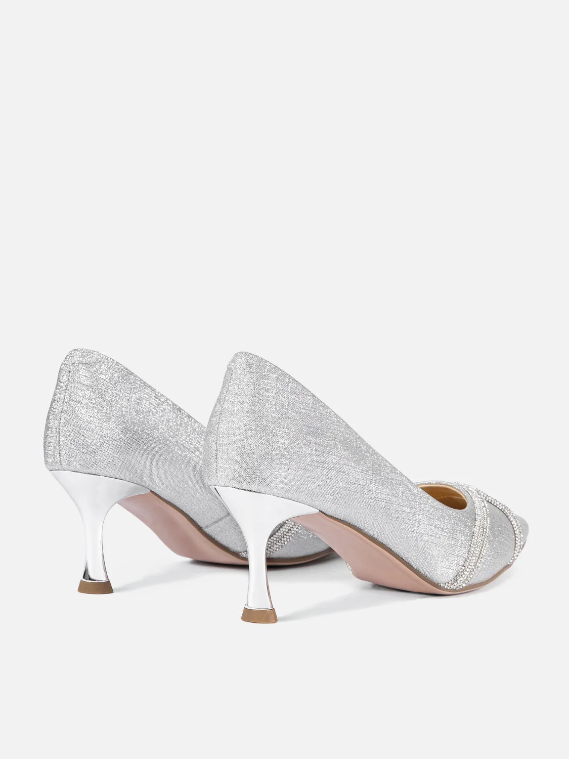 PAZZION, Zoravelle Crystal Embellished Glitter Heels, Silver