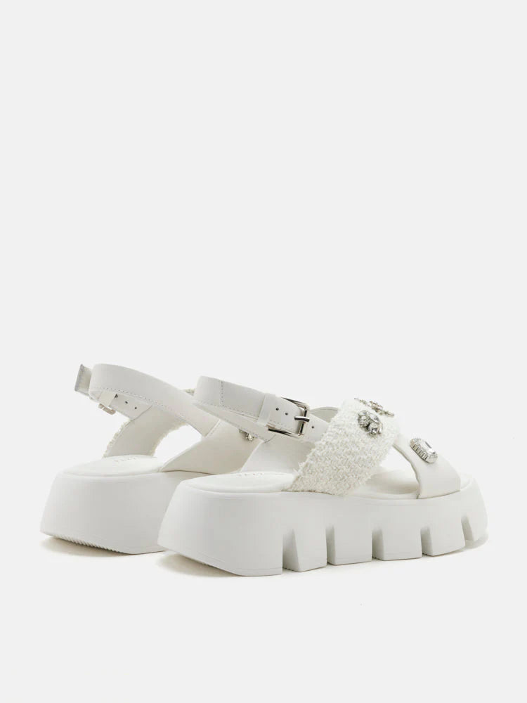 PAZZION, Abigail Embellished Criss-Cross Platform Sandals, White