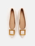 PAZZION, Adele Decollate Oversize Chrome Buckle Pumps, Beige
