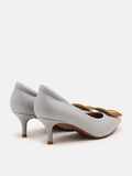 PAZZION, Adele Decollate Oversize Chrome Buckle Pumps, Grey