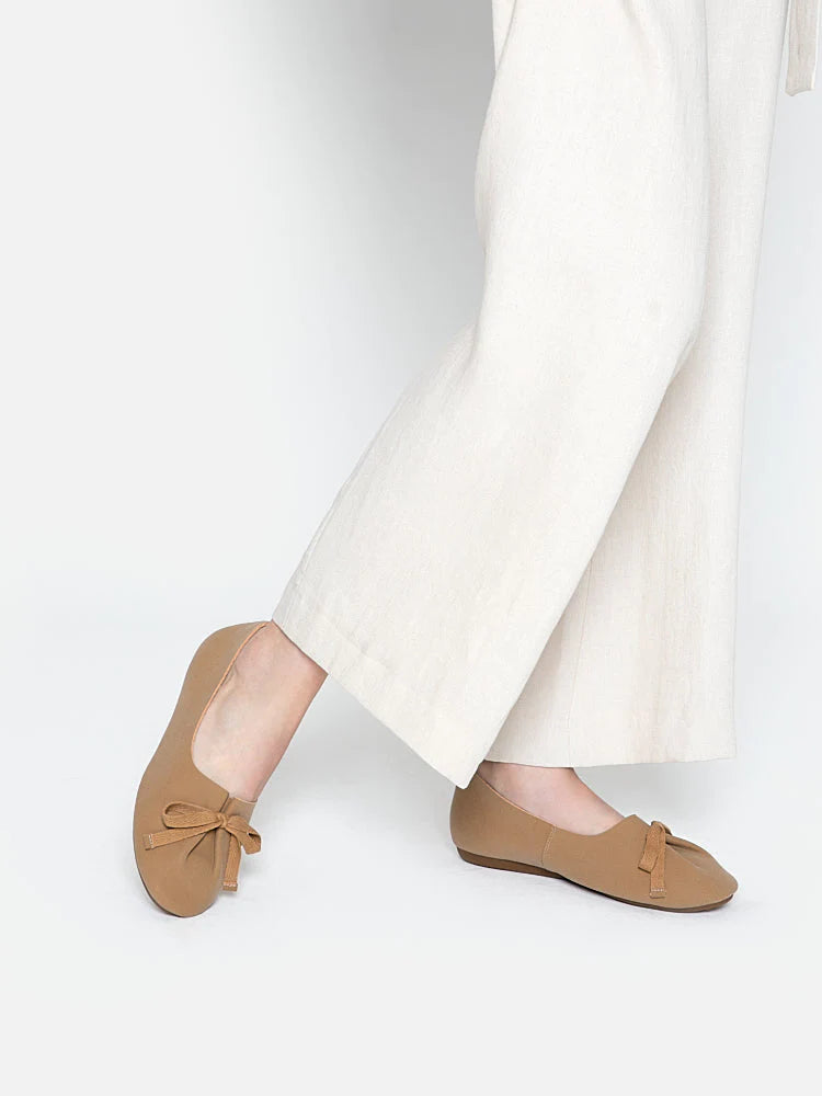 PAZZION, Adriana Tied Bow Moccasins, Camel