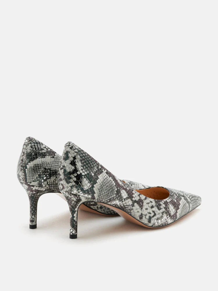 PAZZION, Adrianna Snake-Print Leather Heels, Black