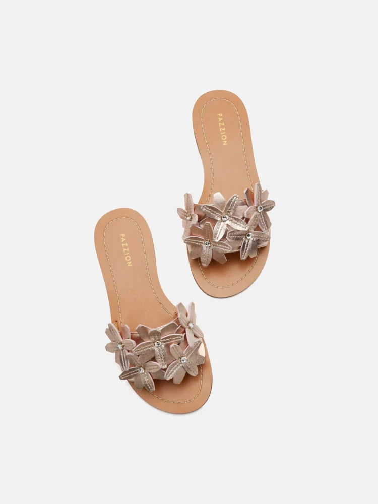 PAZZION, Aleena Floral Slides, Champagne