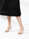 PAZZION, Alexandra Neutral Clear Strap Heels, Almond