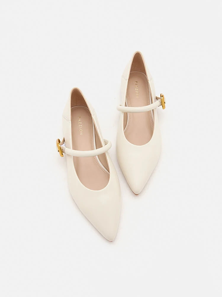 PAZZION, Alexis Pointed Toe Mary Janes, Beige