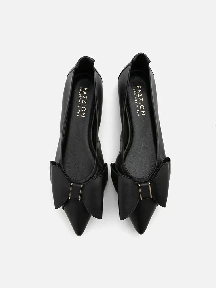 PAZZION, Alicia Bow Point-Toe Flats, Black