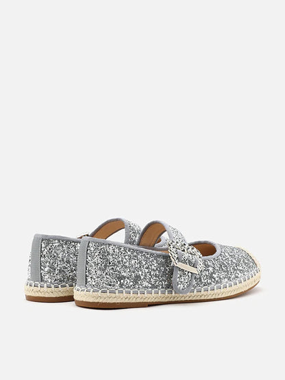 PAZZION, Alivia Glitter Mary Janes Espadrilles, Silver