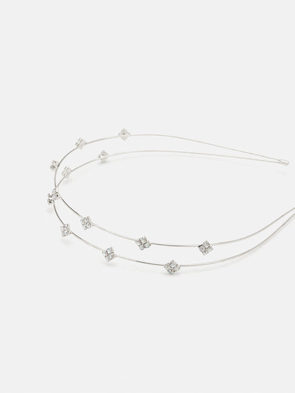 PAZZION, Allegra Diamante Double Hair Band, Silver