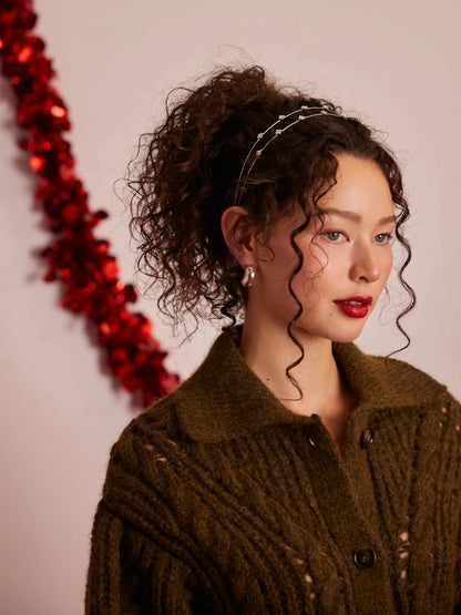 PAZZION, Allegra Diamante Double Hair Band, Silver