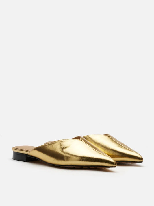 PAZZION, Allie Metallic Pointed Toe Mules, Gold