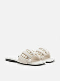 PAZZION, Allie Pearl Embellished Strap Slide Sandals, Beige