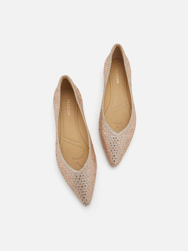 PAZZION, Alodia Crystal Embellished Point-Toe Flats, Champagne