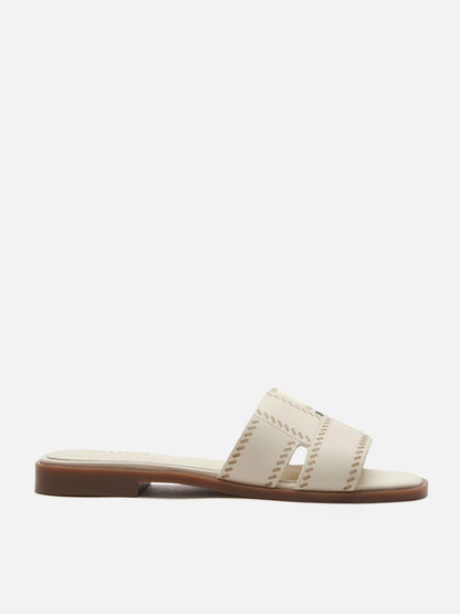 PAZZION, Alouette Woven Leather Slides, Beige