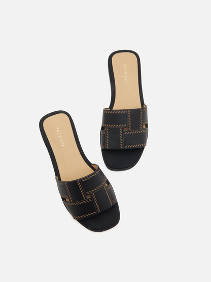 PAZZION, Alouette Woven Leather Slides, Black