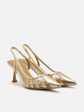 PAZZION, Ameya Metallic Cut-out Slingback Heels, Gold