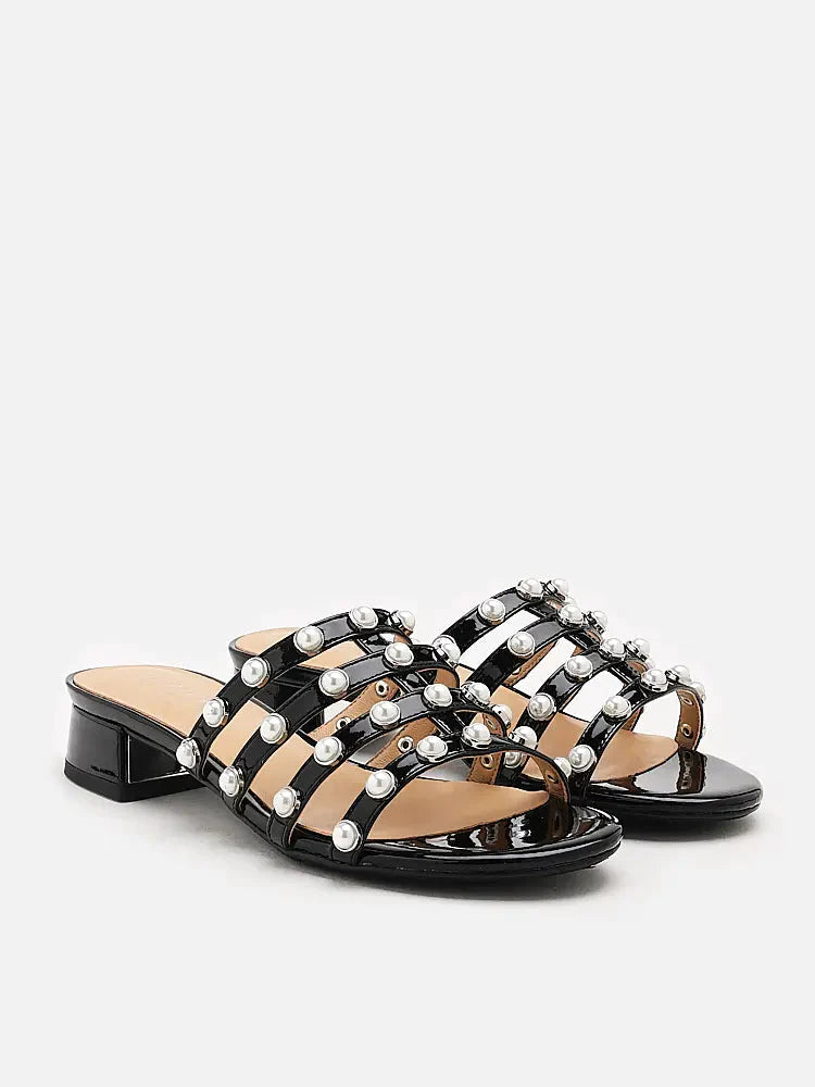 PAZZION, Amias Pearl Caged Low Heels, Black