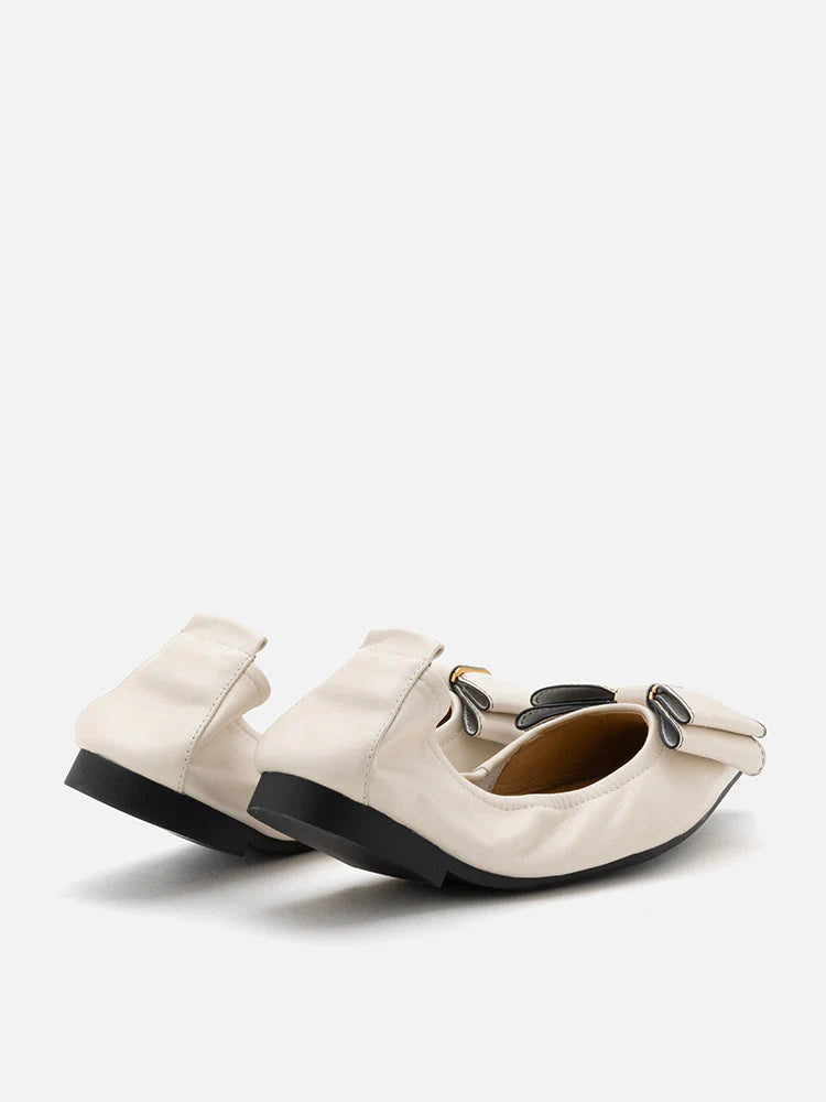 PAZZION, Amora Twin Bow Foldable Flats, Beige