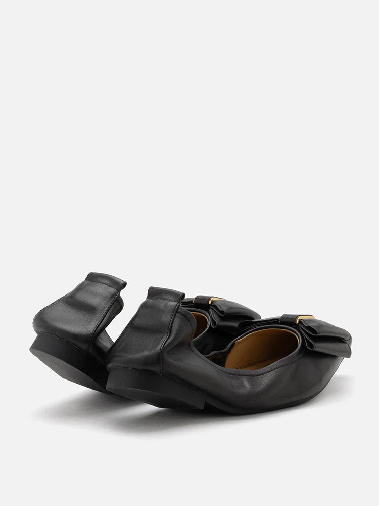 PAZZION, Amora Twin Bow Foldable Flats, Black