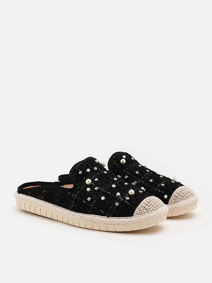 PAZZION, Andrina Pearl Espadrille Mules, Black