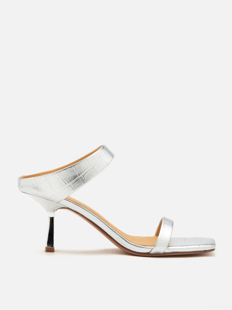 PAZZION, Annalise Metallic Heel Sandals, Silver