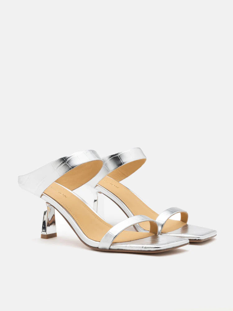 PAZZION, Annalise Metallic Heel Sandals, Silver