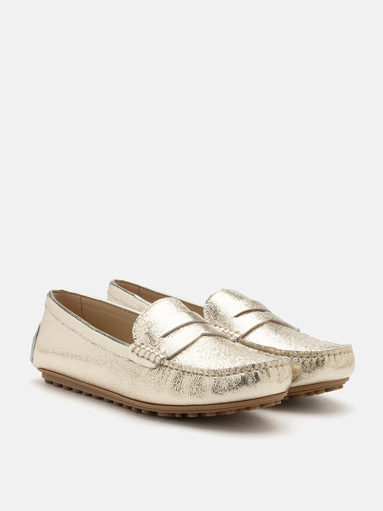 PAZZION, Ariana Metallic Penny Moccasins, Gold