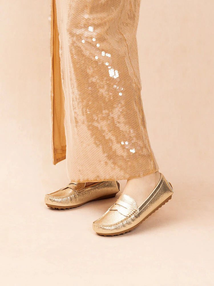 PAZZION, Ariana Metallic Penny Moccasins, Gold