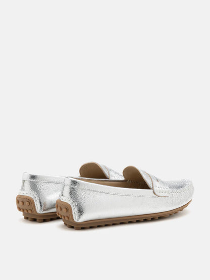 PAZZION, Ariana Metallic Penny Moccasins, Silver