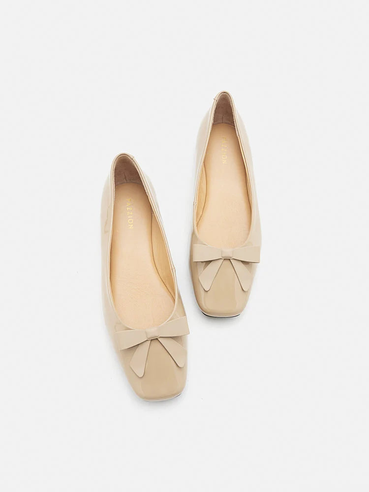 PAZZION, Ariel Ribbon Detailed Flats, Almond