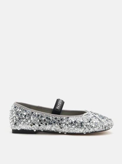 PAZZION, Ariya Sequinned Bow Mary Janes, Silver