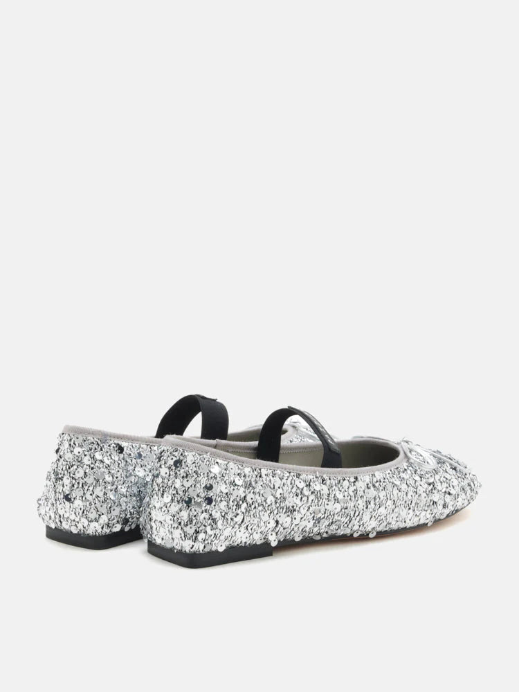 PAZZION, Ariya Sequinned Bow Mary Janes, Silver