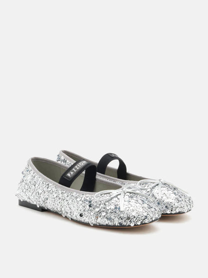 PAZZION, Ariya Sequinned Bow Mary Janes, Silver