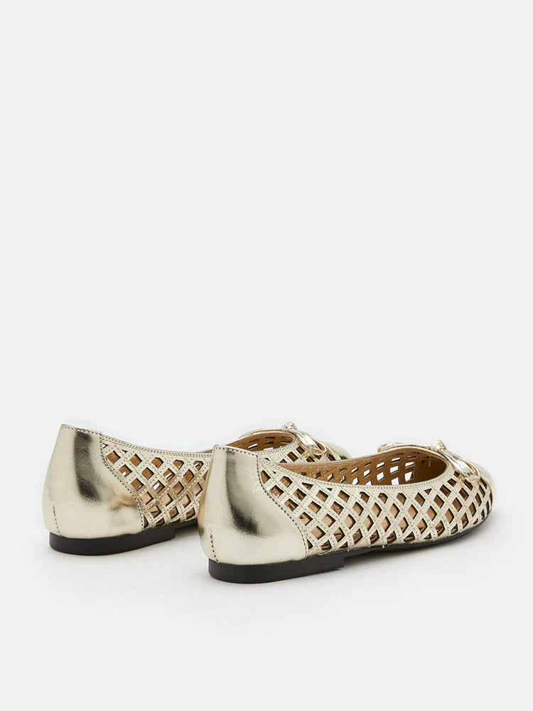 PAZZION, Artha Metal Cap Weaved Bow Flats, Gold