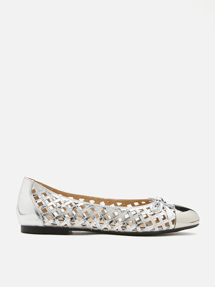 PAZZION, Artha Metal Cap Weaved Bow Flats, Silver